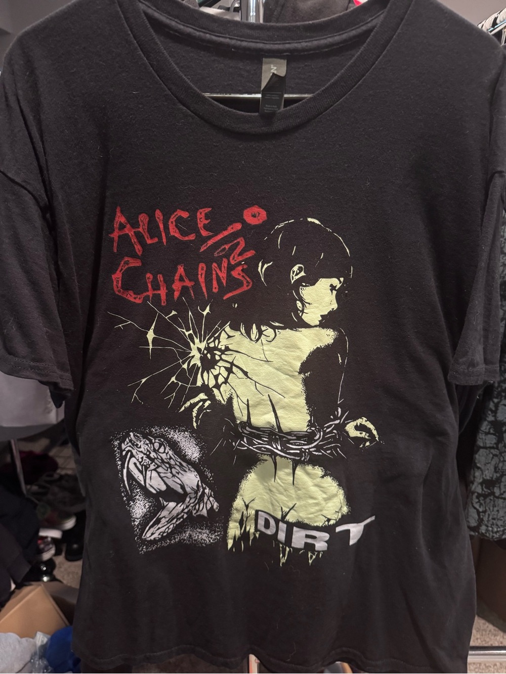 Alice In Chains “Dirt” Black Graphic Band Tee - Yellow & Red Print Sz XL